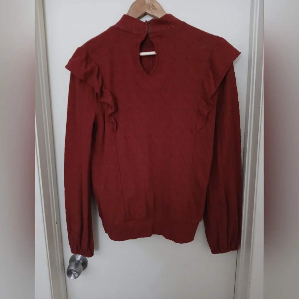 Loft Pointelle Ruffle Sweater Size Large - Picture 2 of 3
